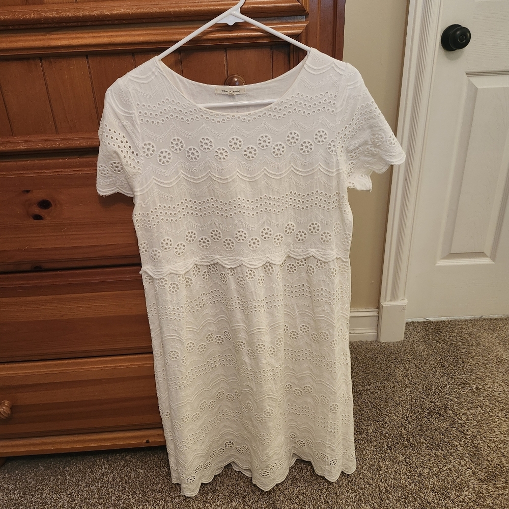Tea Rose 100% Cotton White Eyelet Sheath Dress